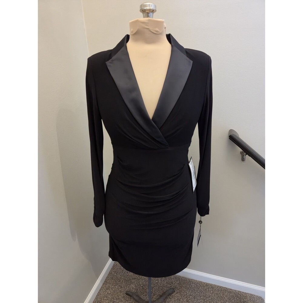 NWT Adrianna Papell Women's Black Jersey Tuxedo Cocktail Dress Sz 10 Formal